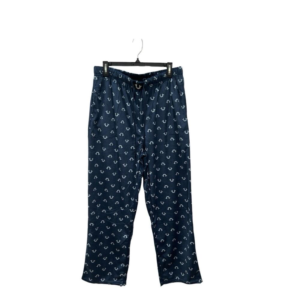 True Religion Loungewear Pants Men Size XL Blue Fleece Pajama Bottom Micro Print